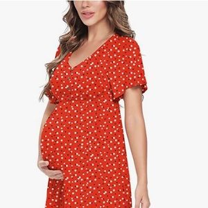 Peauty 3XL Button Down Maternity Short Sleeve Maxi Dress